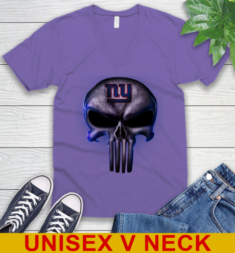 New York Giants NFL Football Punisher Skull Sports V-Neck T-Shirt 8