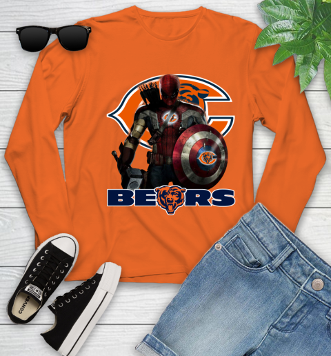 NFL Captain America Thor Spider Man Hawkeye Avengers Endgame Football Chicago Bears Youth Long Sleeve 4
