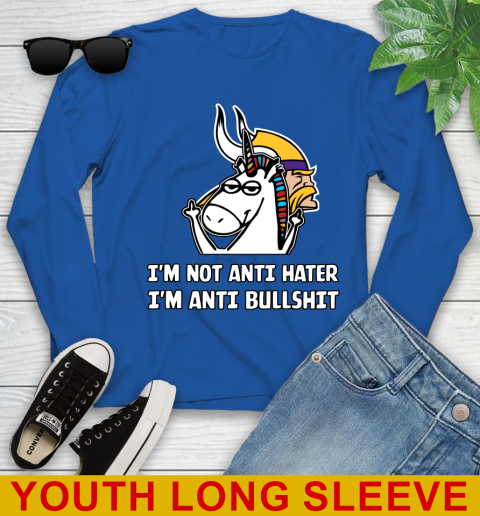 Minnesota Vikings NFL Football Unicorn I'm Not Anti Hater I'm Anti Bullshit Youth Long Sleeve 10