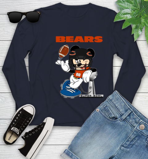 NFL Chicago Bears Mickey Mouse Disney Super Bowl Football T Shirt Youth Long Sleeve 3