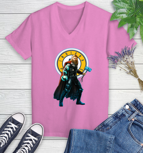 NBA Thor Avengers Endgame Basketball Indiana Pacers Women's V-Neck T-Shirt 14