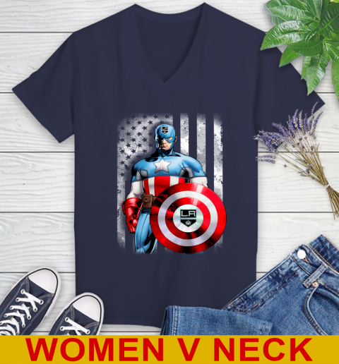 Los Angeles Kings NHL Hockey Captain America Marvel Avengers American Flag Shirt Women's V-Neck T-Shirt 12