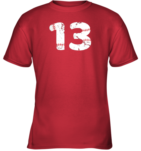 7q5t number 13 baseball vintage distressed team youth t shirt 26 front red