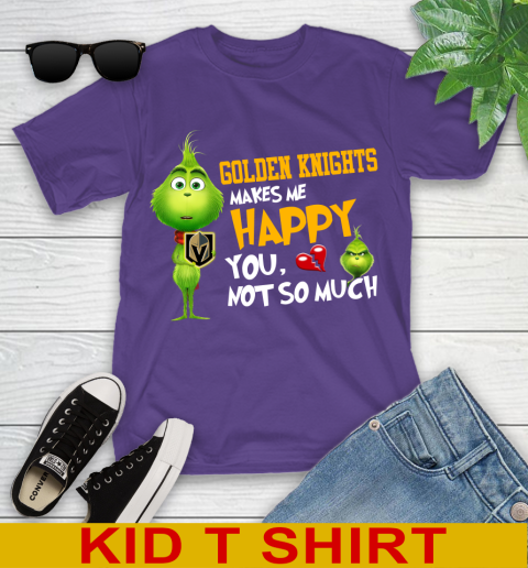 NHL Vegas Golden Knights Makes Me Happy You Not So Much Grinch Hockey Sports Youth T-Shirt 3