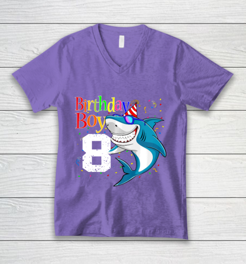 Kids 8th Birthday Boy Shark Shirts 8 Jaw Some Four Tees Boys 8 Years Old V-Neck T-Shirt 8