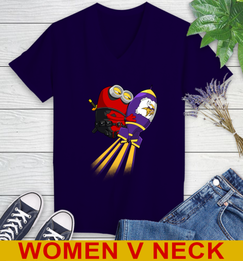 NFL Football Minnesota Vikings Deadpool Minion Marvel Shirt Women's V-Neck T-Shirt 3