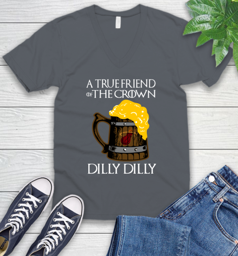 NBA Miami Heat A True Friend Of The Crown Game Of Thrones Beer Dilly Dilly Basketball V-Neck T-Shirt 4