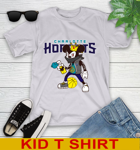 Charlotte Hornets NBA Basketball Mickey Peace Sign Sports Youth T-Shirt 5