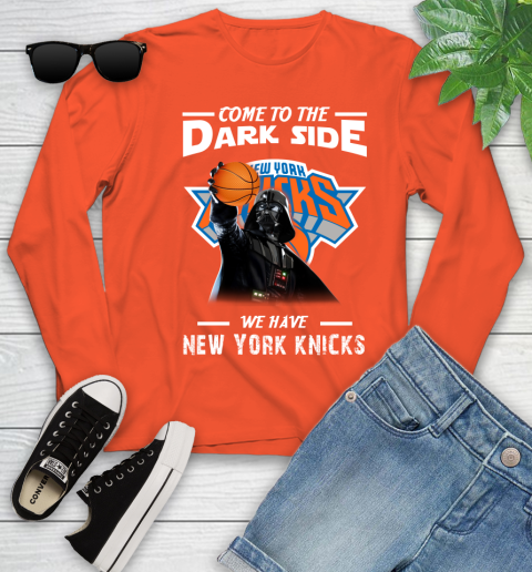 NBA Come To The Dark Side We Have New York Knicks Star Wars Darth Vader Basketball Youth Long Sleeve 3
