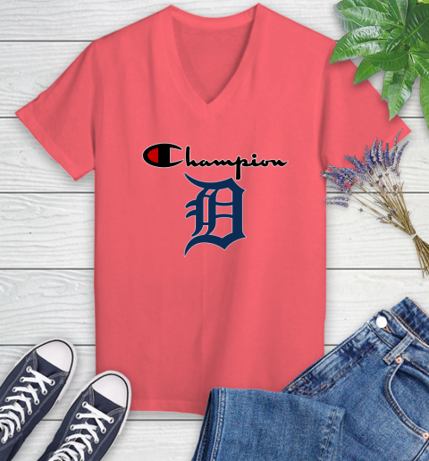 MLB Baseball Detroit Tigers Champion Shirt Women's V-Neck T-Shirt 4