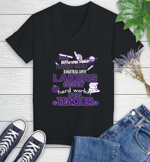 Los Angeles Lakers NBA I'm A Difference Making Student Caring Basketball Loving Kinda Teacher Women's V-Neck T-Shirt