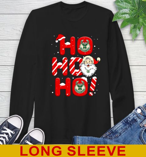 Milwaukee Bucks NBA Basketball Ho Ho Ho Santa Claus Merry Christmas Shirt Long Sleeve T-Shirt