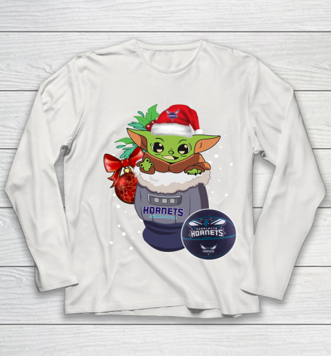 Charlotte Hornets Christmas Baby Yoda Star Wars Funny Happy NBA Youth Long Sleeve 11