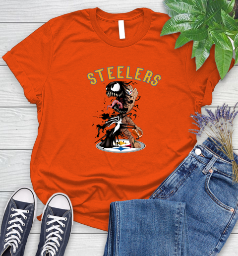 NFL Pittsburgh Steelers Football Venom Groot Guardians Of The Galaxy Women's T-Shirt 4