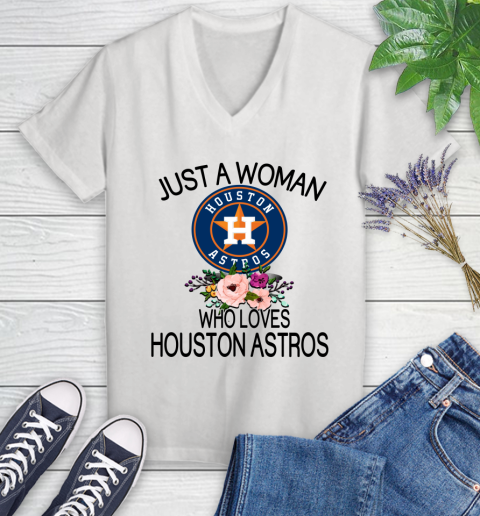 MLB Just A Woman Who Loves Houston Astros Baseball Sports Women's V-Neck T-Shirt