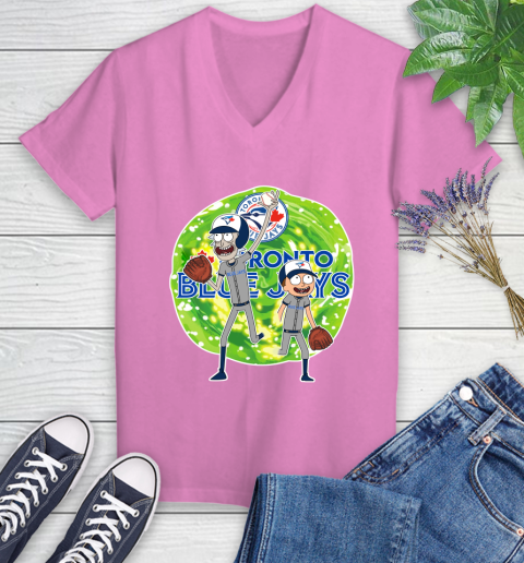 MLB Toronto Blue Jays Rick And Morty Baseball Sports Women's V-Neck T-Shirt 14