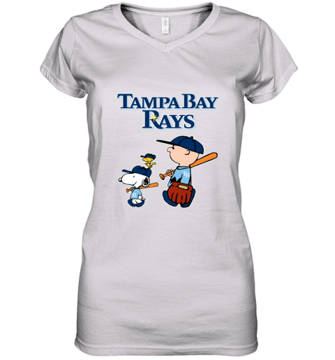 Tampa Bay Rays Let's Play Baseball Together Snoopy MLB Women's V-Neck T-Shirt