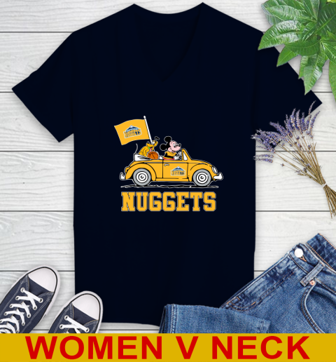 NBA Basketball Denver Nuggets Pluto Mickey Driving Disney Shirt Women's V-Neck T-Shirt 3