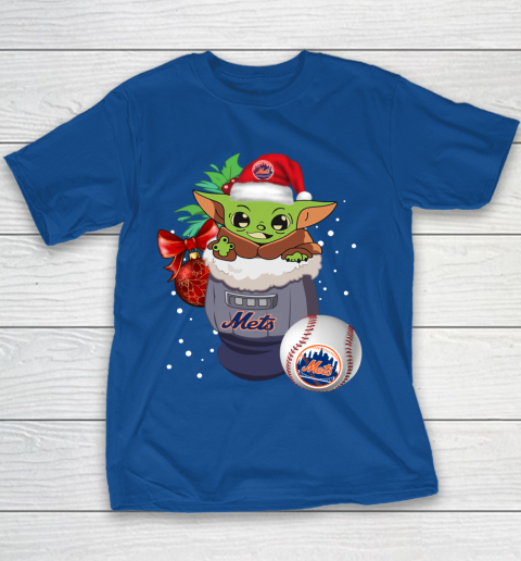 New York Mets Christmas Baby Yoda Star Wars Funny Happy MLB Youth T-Shirt 8
