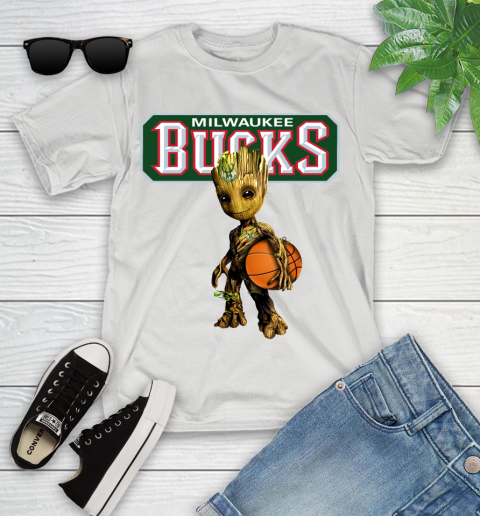 Milwaukee Bucks NBA Basketball Groot Marvel Guardians Of The Galaxy Youth T-Shirt