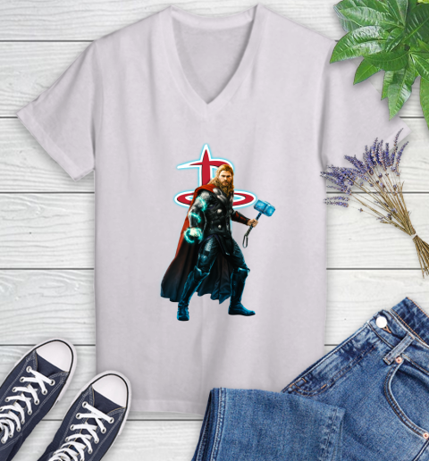 NBA Thor Avengers Endgame Basketball Houston Rockets Women's V-Neck T-Shirt