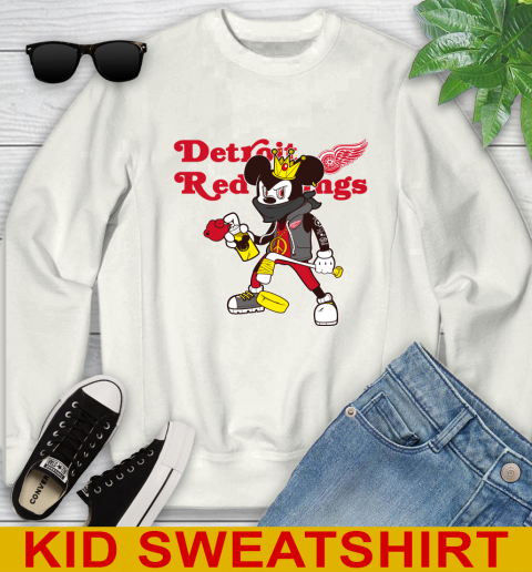Detroit Red Wings NHL Hockey Mickey Peace Sign Sports Youth Sweatshirt