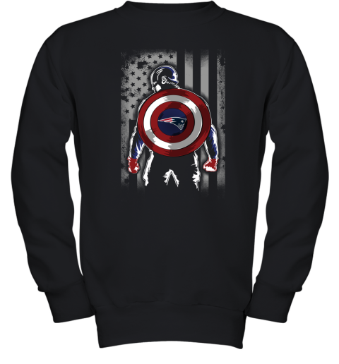 NFL New England Patriots Captain America Marvel Flag Football Sports ZYQv6pXES2C youth sweatshirt 47 95 151514 front black