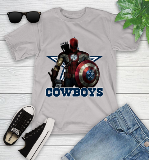 NFL Captain America Thor Spider Man Hawkeye Avengers Endgame Football Dallas Cowboys Youth T-Shirt 12