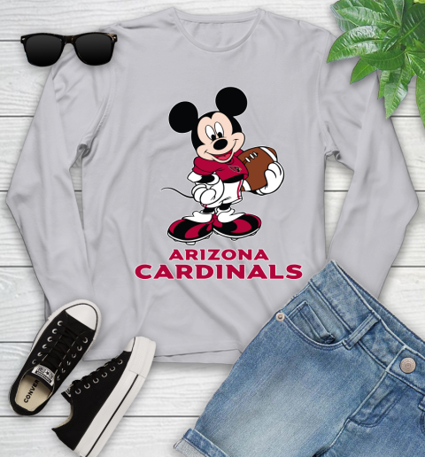 NFL Football Arizona Cardinals Cheerful Mickey Mouse Shirt Youth Long Sleeve 5