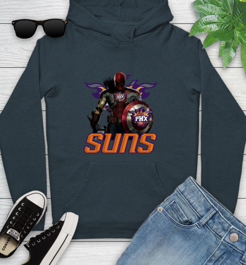 Phoenix Suns NBA Basketball Captain America Thor Spider Man Hawkeye Avengers Youth Hoodie 8