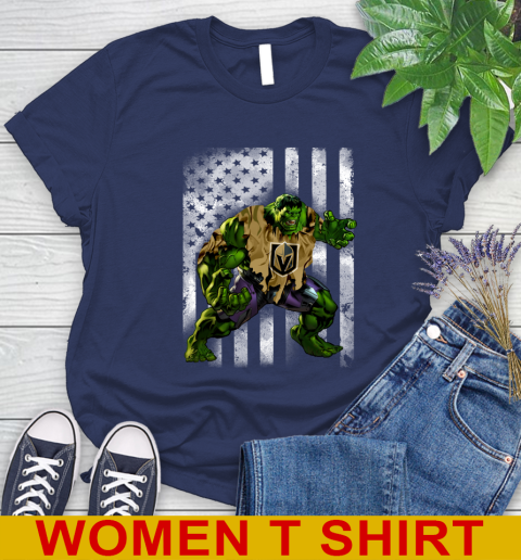 Vegas Golden Knights Hulk Marvel Avengers NHL Hockey American Flag Women's T-Shirt 12