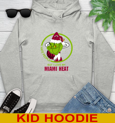 Miami Heat NBA Christmas Grinch I Hate People But I Love My Favorite Basketball Team Youth Hoodie