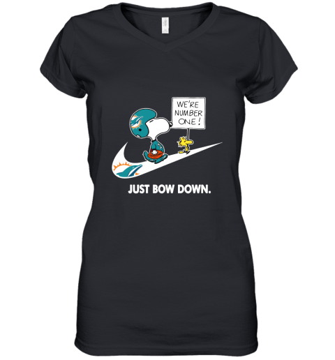 Miami Dolphins Are Number One – Just Bow Down Snoopy Women's V-Neck T-Shirt