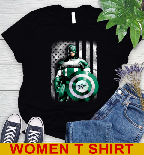 Dallas Stars NHL Hockey Captain America Marvel Avengers American Flag Shirt Women's T-Shirt