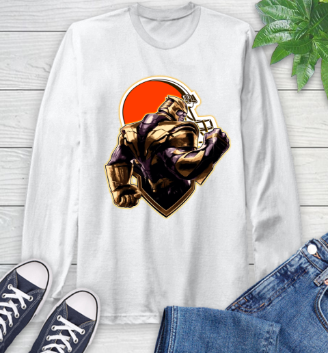 NFL Thanos Avengers Endgame Football Sports Cleveland Browns Long Sleeve T-Shirt