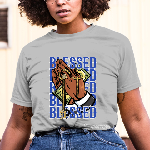 Air Jordan 1 Royal Toe matching sneaker tshirt Drake Blessed Blue and White Jordan Tshirt