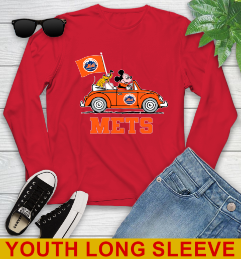 MLB Baseball New York Mets Pluto Mickey Driving Disney Shirt Youth Long Sleeve - Image 12