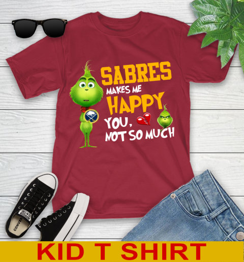 NHL Buffalo Sabres Makes Me Happy You Not So Much Grinch Hockey Sports Youth T-Shirt 12