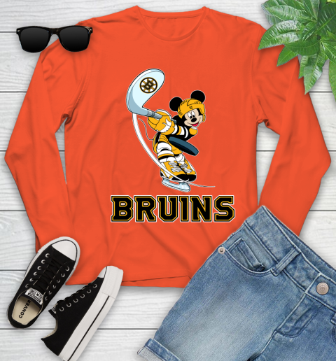 NHL Hockey Boston Bruins Cheerful Mickey Mouse Shirt Youth Long Sleeve 4