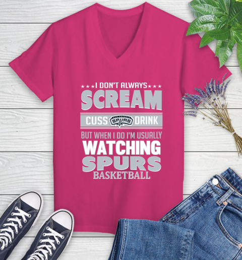 San Antonio Spurs NBA Basketball I Scream Cuss Drink When I'm Watching My Team Women's V-Neck T-Shirt 9