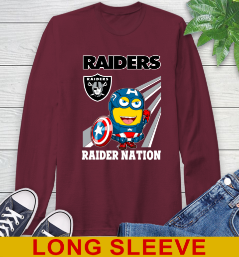 NFL Football Oakland Raiders Captain America Marvel Avengers Minion Shirt Long Sleeve T-Shirt 7