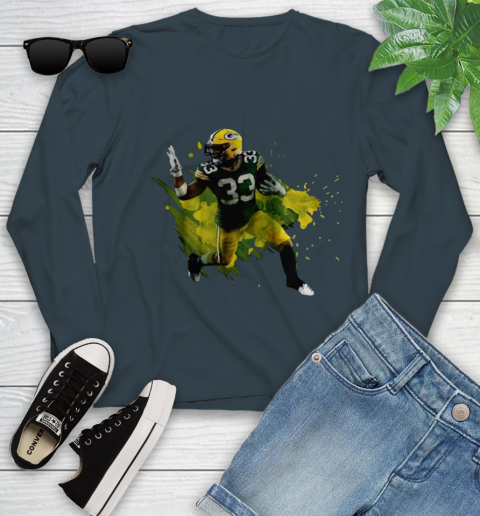 Aaron Jones Running Green Bay Packers Youth Long Sleeve 9