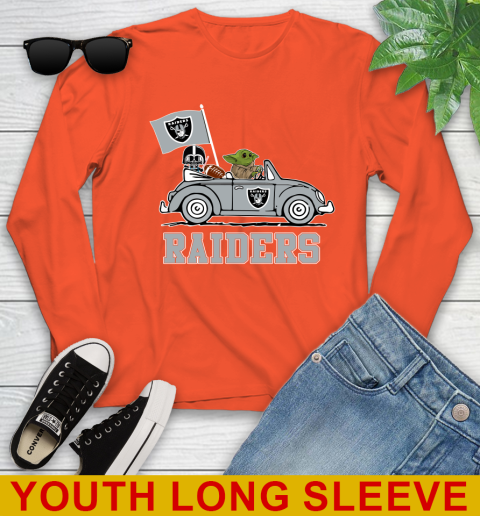 NFL Football Oakland Raiders Darth Vader Baby Yoda Driving Star Wars Shirt Youth Long Sleeve 4