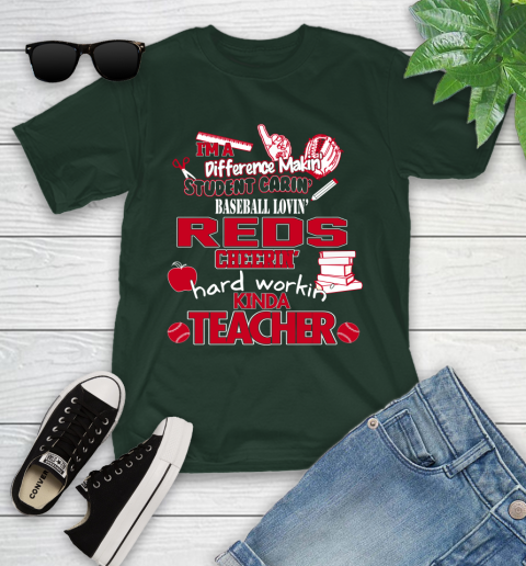 Cincinnati Reds MLB I'm A Difference Making Student Caring Baseball Loving Kinda Teacher Youth T-Shirt 5