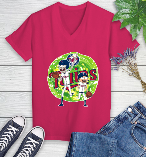 MLB Minnesota Twins Rick And Morty Baseball Sports Women's V-Neck T-Shirt 9