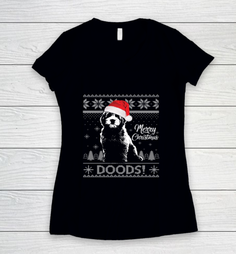 Merry Christmas Goldendoodle Santa Ugly Sweater Xmas Gift Women's V-Neck T-Shirt
