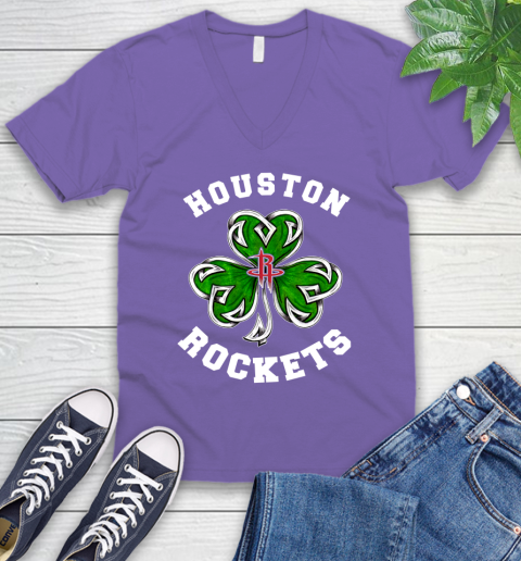 NBA Houston Rockets Three Leaf Clover St Patrick's Day Basketball Sports V-Neck T-Shirt 8