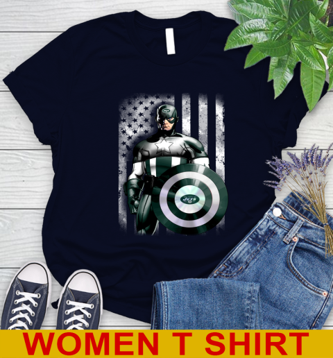 New York Jets NFL Football Captain America Marvel Avengers American Flag Shirt Women's T-Shirt 2