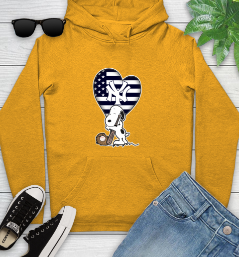 New York Yankees MLB Baseball The Peanuts Movie Adorable Snoopy Youth Hoodie 3