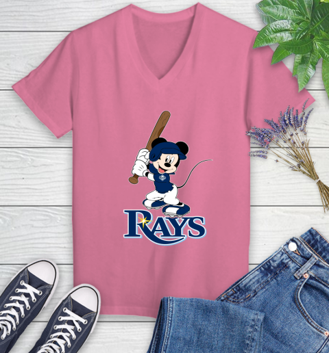 MLB Baseball Tampa Bay Rays Cheerful Mickey Mouse Shirt Women's V-Neck T-Shirt 11